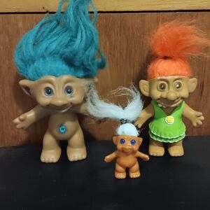 1960s Vintage Troll Doll Dam Doll & 2 More White Hair Blue Eyes